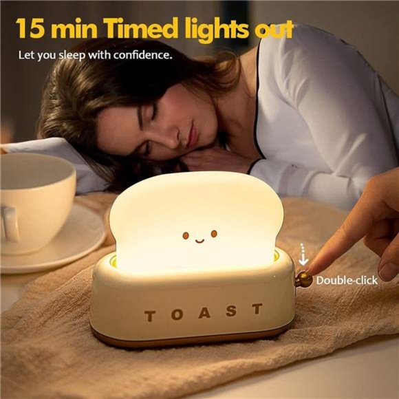 Small Table Lamp, Cute Toast Bread LED Bedroom Nightstand Light Rechargeable - Picture 5 of 6